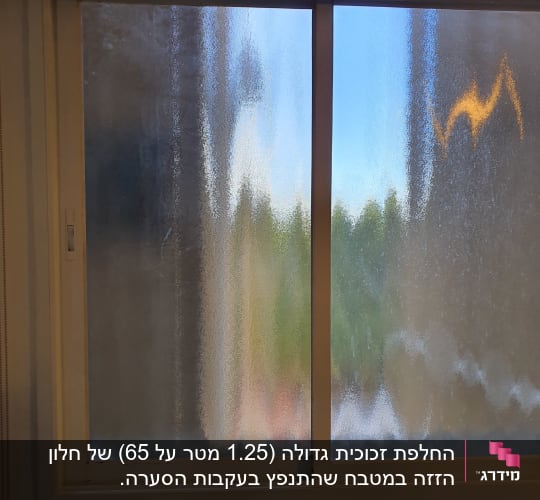 חלון זכוכית מטושטשת עם נוף מטושטש בחוץ